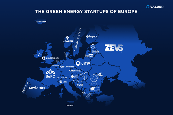 european map of green energy startups 