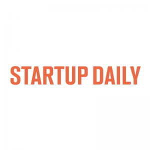 Startup Daily logo with orange letters on a white background