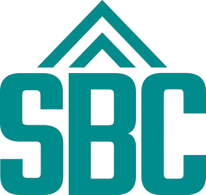 SBC green text with 2 green stripes on a green background