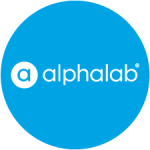 alphalab logo blue circle white background