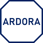 blue octagon with text in middle "ardora"