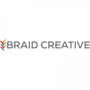 Braid Creative - text with grey letters with a colorful pattern on the left side on a transparent background