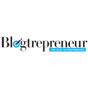 Blogtrepreneur black text with a blue on a transparent background