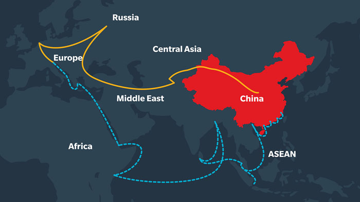 A graphic illustrating the Maritime & Silk road as part of the Silk Road initiative