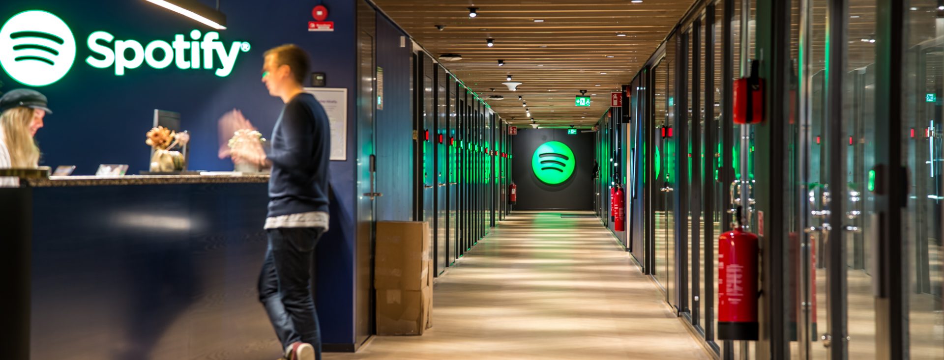 New Stockholm headquarters of Spotify with logo