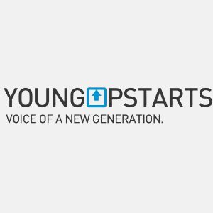 Young Upstarts logo with blakc letters on a grey background