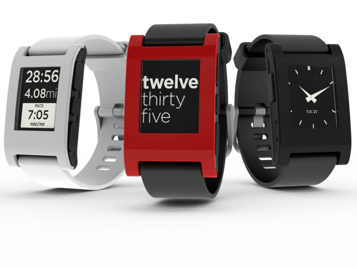 Pebble watch in white, red and black color