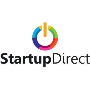 StartupDirect logo - black text colorful logo on a transparent background