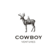 Cowboy logo, capital black letters, a man sitting on a deer above