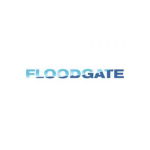 Floodgate ¨logo, blue capital letters going from light to dark blue