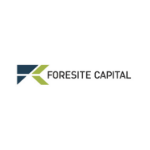 Foresite Capital logo, black capital letters, blue triangle and green lines on the left