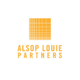 Alsop Louie Partners logo, orange capital letters, orange square above the name
