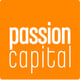 Passion Capital logo, white letters, orange background