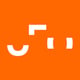Ufostart logo, orange background, white strips