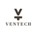 Ventech logo, black capital letters, above the name capital and bolt letters VT, white background