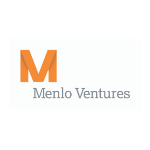 Menlo ventures logo, grey letters, large capital orange M on the left top