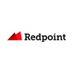 Redpoint logo, black letters, two red triangles on the left