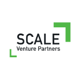 Scale logo, black letters, green lines on the left down corner and on the right top corner