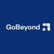 logo in white letters, blue background, unfinished white square