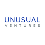 Unusual ventures logo, blue capital letters