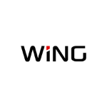 Wing logo, capital black letters, letter I partly red