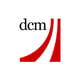 DCM logo, black letters, red lines on the right side
