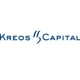 Kreos Capital logo, blue capital letters, in between words two lines, white background