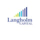 Langholm Capital logo, first part of the name is in the dark blue letter and the second part of it is in dar blue capital letters, strips avobe the name growing from the shortest to the longest and changing colours from light green, to light blue, purple and dark blue