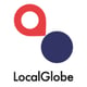 LocalGlobe logo, blue letters, above there is a blue circle - looking like a point and a read tear-shape directing to the blue point