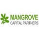 Mangrove Capital Partners logo, name in thee large green capital letters, the rest of the name in black capital letters, white background, a leaf in the green colour on the left side