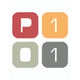 P101 logo, four colourful squares, one red square with white capital P letter inside, one orange square with white number one inside, under those two there is a light grey square with white zero in it, and dark grey square with white number one