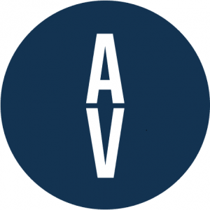 A V letters on blue circle background