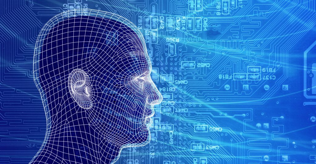 human face drawn against blue background