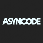 asyncode logo white text with black background