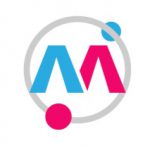 Automatter.io logo Letter"A" blue and letter"M" blue and cherry color in a white background