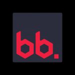 red BBoxbrownie logo B in a light grey square on a black background