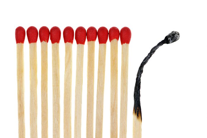 matches with red tips, last match is burnt out