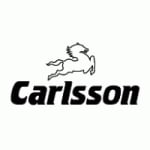 carlsson logo black text and horse shape with white background