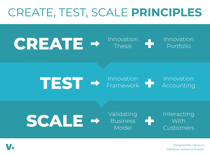 create, test, scale principles