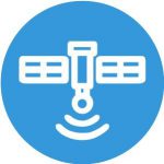 CropSafe logo White Satellite image in a blue circle on a white background