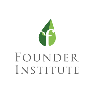 Founder Institute logo with black letters on a white background and a green drop at the middle