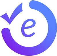 EazyPlan logo with the letter E in a circle with a tick sign in top-left corner, all in blue and purple, white background