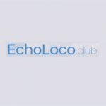 EchoLoco logo blue echoloco club on a grey background