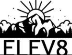 Black Elev8 on Elev8 logo a white background with a sun and mountains