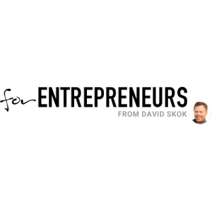 For Entrepreneurs from David Skok black and grey text with a small picture of David Skok on a transparent background