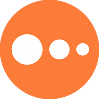 Funnel logo with orange circle with 3 smaller white circles inside it