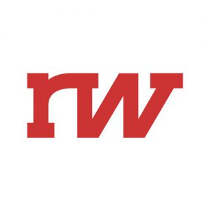 Read write logo r and w red letters on a white background