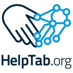 Helptab logo white hand and blue hand with white dots touching