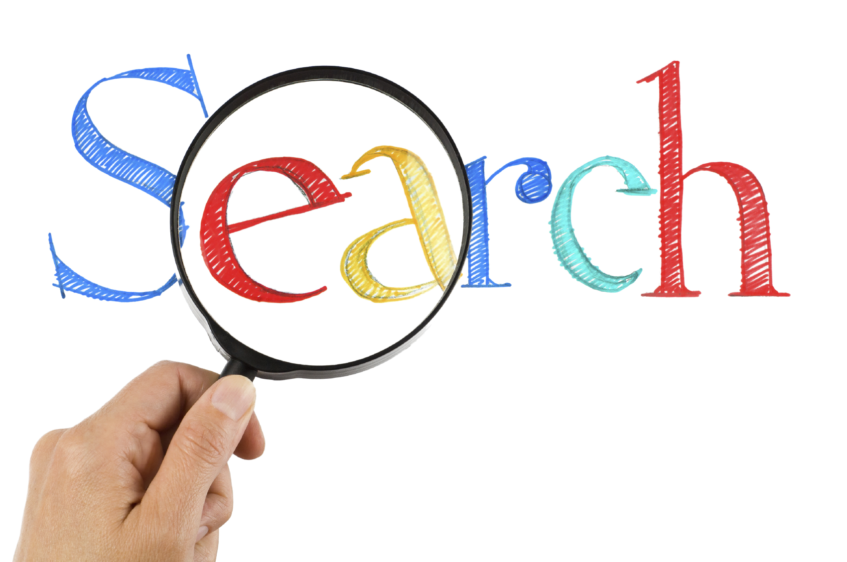 magnifying glass over the word search in different colours