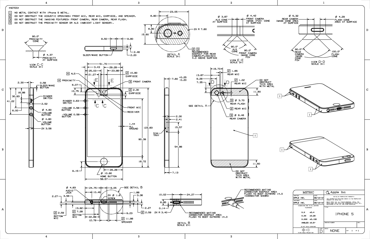 iPhone 5 apple blueprint from different angles